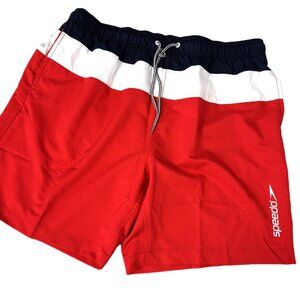 Speedo Swim Trunk Shorts Color Block Red White & Blue Size XL EUC